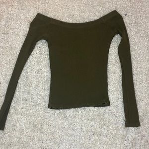 Olive Green | Off the shoulder long sleeve T
